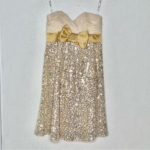 Betsey Johnson gold sequin strapless mini dress